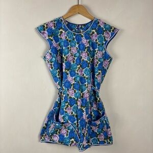 Vintage Handmade Blue Floral Women’s Apron One Size Baking Cottagecore